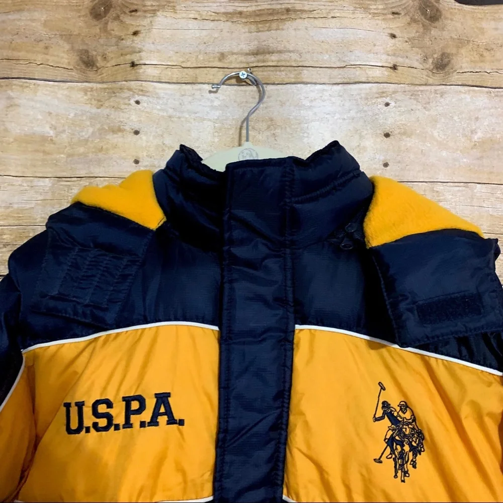 US polo assn boys L puffer hood coat fleece jacket blue snow warm